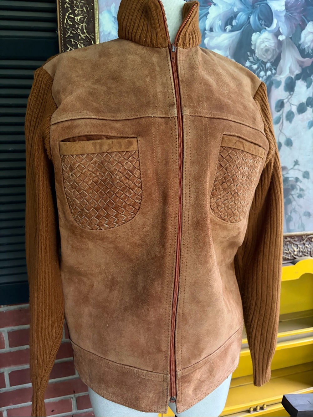 Women Tan Suede Zip Sweater Jacket